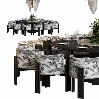 Modern Middle Ancient Log Round Dining Table and Chair Combination 3d model