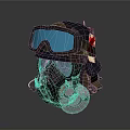Military Weapon Helmet With Blue Goggles Gas Mask Camouflage And Red Insignia