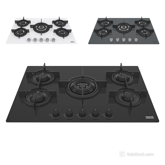 Modern Kitchen Gas Hob With Black Glass Surface Multiple Burners And Control Knobs 3d model 