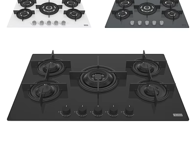 Modern Kitchen Gas Hob With Black Glass Surface Multiple Burners And Control Knobs 3d model