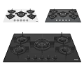 Modern Kitchen Gas Hob With Black Glass Surface Multiple Burners And Control Knobs 3d model