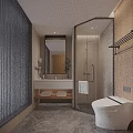 Modern Hotel Bathroom Design With Glass Shower Marble Countertop Mirror And Towel Rack