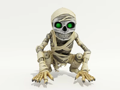 Decorative Mummy Figurine Set With Green Eyes Bandaged Design And Skeleton Face 3d model