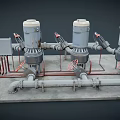 Industrial Cylindrical Equipment With Piping Network And Steel Support Frames