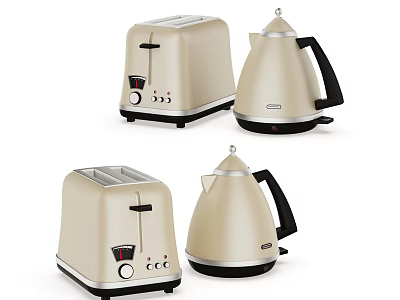 Cream Colored Modern Toaster And Kettle Daily Kitchen Appliances For Home Use 3d model