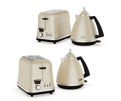 Cream Colored Modern Toaster And Kettle Daily Kitchen Appliances For Home Use 3d model