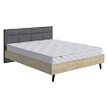 Modern Double Bed with Gray Padded Headboard White Diamond Stitched Mattress and Wooden Frame