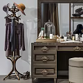 Vintage Brown Wooden Dressing Table with Drawers Mirror Cloche and Cosmetics