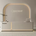 Elegant Modern Reception Desk With Arched Background Lighting Laptop And Potted Plants 3d model