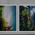 Aerial View Landscape Paintings With Beach White Sand Turquoise Water Forest And Red House