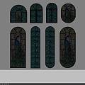 Elegant Casement Windows With Stained Glass Peacock Patterns And Decorative Design 3d model