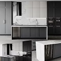 Modern Kitchen Interior Featuring Gray And Black Cabinets Marble Countertop And Appliances