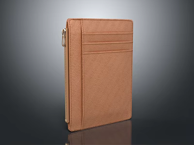 Brown Leather Case With Zipper Closure And Card Slots For Document Storage 3d model