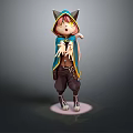 Cute Cat Eared Girl Character With Horned Hood Blue Cloak And Outstretched Hand On Pink Glow