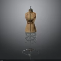 Classic Brown Dress Form With Black Lines And Metal Support Stand