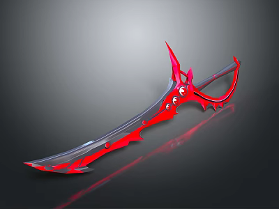 Red Fantasy Sword With Sharp Blade Demonic Inspired Design And Ornate Decorative Details 3d model