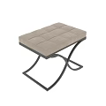 Modern Beige Tufted Sofa Stool With Curved Metal Cross Base Design 3d model
