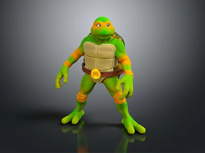 Game and Movie Character With Green Skin Orange Wrist Guards Brown Belt and Yellow Emblem 3d model