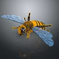 3D Rendered Bee With Yellow Black Stripes And Blue Transparent Wings