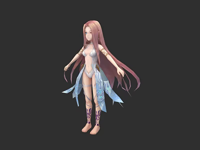 Game and Movie Character with Long Pink Hair Blue White Outfit and Flowing Skirt 3d model
