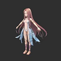 Game and Movie Character with Long Pink Hair Blue White Outfit and Flowing Skirt
