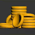 Small Yellow Stacked And Scattered Coins As Daily Household Items On Gray Surface