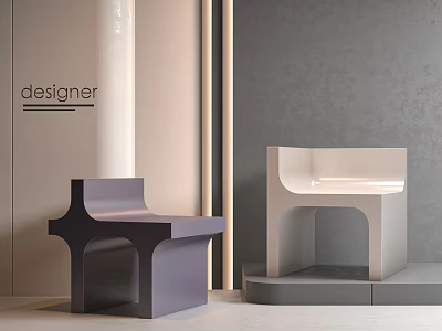 Modern Designer Stools In Purple And White With Sleek Geometric Design 3d model