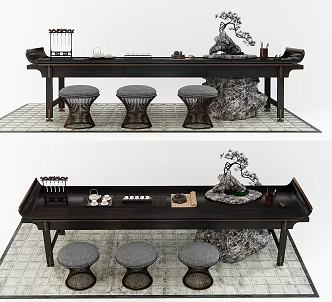 New Chinese Tea Table and Chair Tea Table Tea Table Stool Desk 3d model