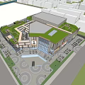 Modern Commercial Complex With Rooftop Plaza Open Square Green Surroundings And Architectural Design