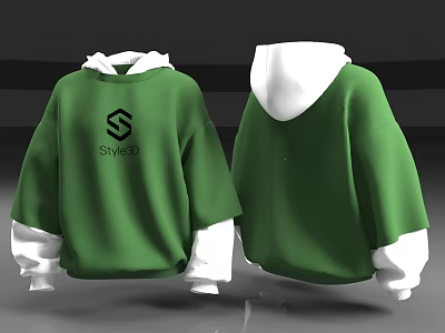 Green Hoodie with White Cuffs and Hood Lining Featuring Black StyleGo Logo Design 3d model