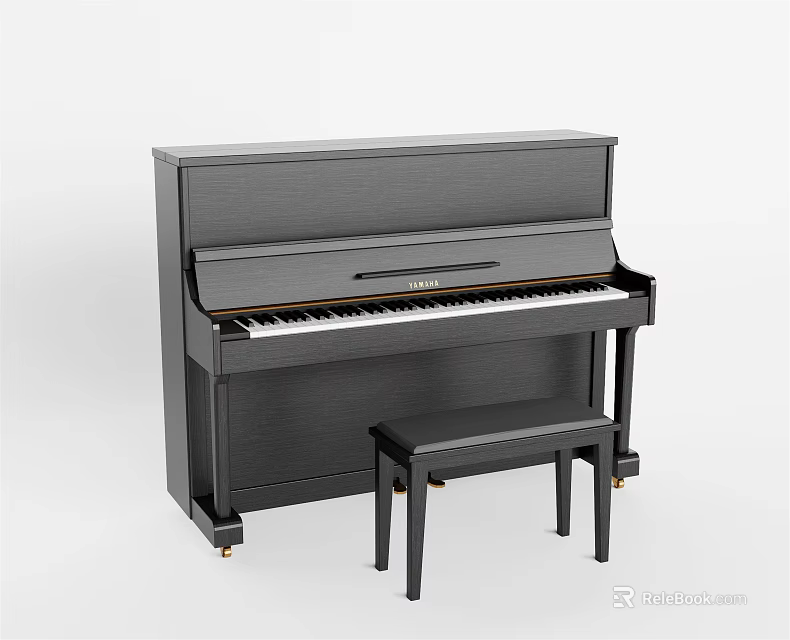 Elegant Black Upright Piano With Matching Wooden Bench For Musical Instruments 3d model 