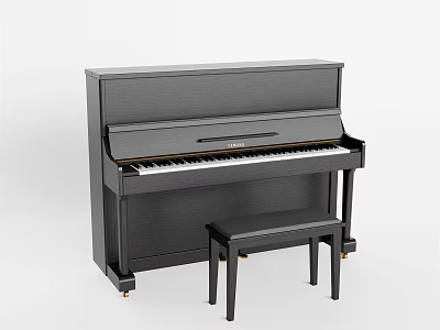 Elegant Black Upright Piano With Matching Wooden Bench For Musical Instruments 3d model