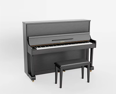 Elegant Black Upright Piano With Matching Wooden Bench For Musical Instruments 3d model