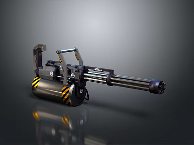 Futuristic Heavy Weapon With Metallic Structure Long Barrel Yellow Black Stripes And Tactical Grip 3d model