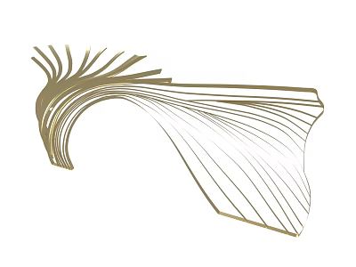 Golden Streamlined Art Installation With Curved Lines And Radiant Design Structure 3d model