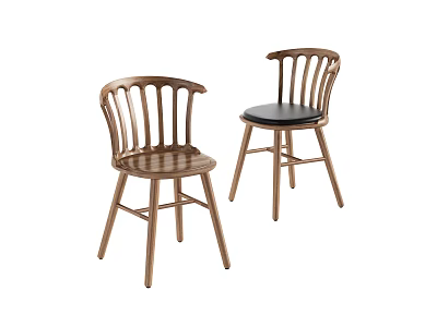 Modern Wooden Dining Chairs With Slat Back Design And Two Tone Seat Colors 3d model