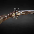 Old-fashioned Musket with Wooden Stock Intricate Carvings and Ornate Metal Components