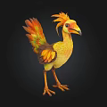 Vibrant 3D Bird Character With Orange Yellow Green Feathers And Crested Head