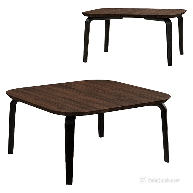 Modern Minimalist Coffee Table With Brown Wooden Tabletop And Black Metal Legs 3d model 