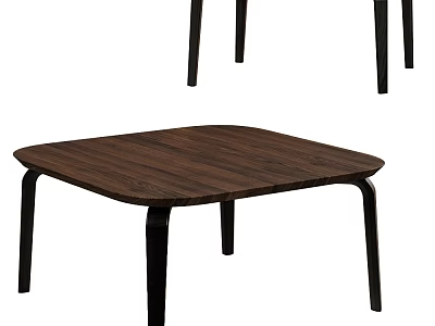 Modern Minimalist Coffee Table With Brown Wooden Tabletop And Black Metal Legs 3d model