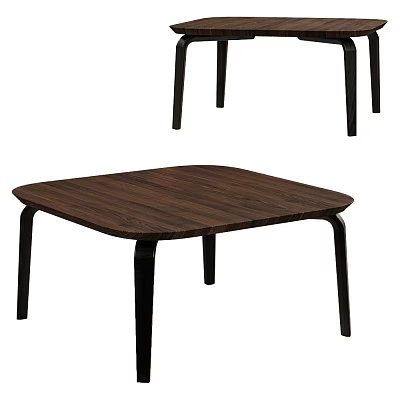 Modern Minimalist Coffee Table With Brown Wooden Tabletop And Black Metal Legs 3d model