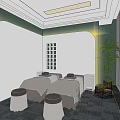 Modern Beauty Salon Interior Design With Comfortable Sofa Green Plants Decorative Paintings And Award