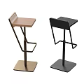 Modern Bar Stools with Metal Frame and Square Base in Brown Black 3d model