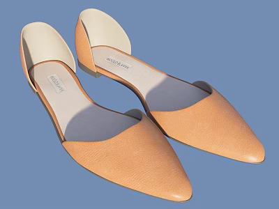 Light Brown Leather Pointed Toe Flat Shoes With White Lining And Simple Design 3d model