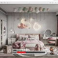 Kids Room Interior With Cloud Moon Star Lights Colorful Balloons Pink Bedding And Stuffed Toys
