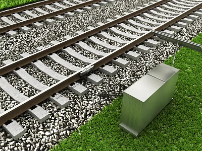 Railway Track Road Facilities With Gravel Bed Grass And Metal Box 3d model