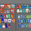Assorted Daily Laundry Cleaning Products Featuring Powder Liquid Detergents Dish Soap and Toothpaste