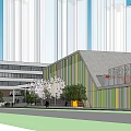 Modern School Building Featuring Multi Level Structure Green Courtyard And Walking Pedestrians