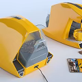 Stylish Yellow Kitchen Coffee Machine Brewing Coffee With Two Cups And Beans
