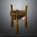 Traditional Wooden Storage Container With Four Cylindrical Legs And Decorative Woven Pattern